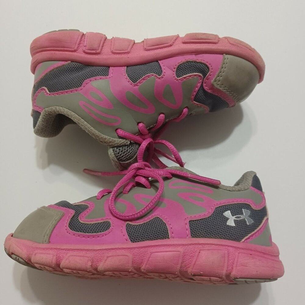 Under Armour Girls Spine Running Shoes Gray Pink 1250737-036 Lace Up Mesh 7K